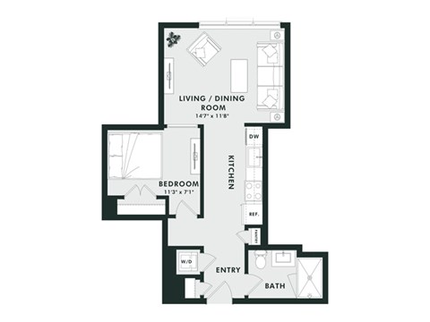 A black and white image of a floor plan for a living and dining room.